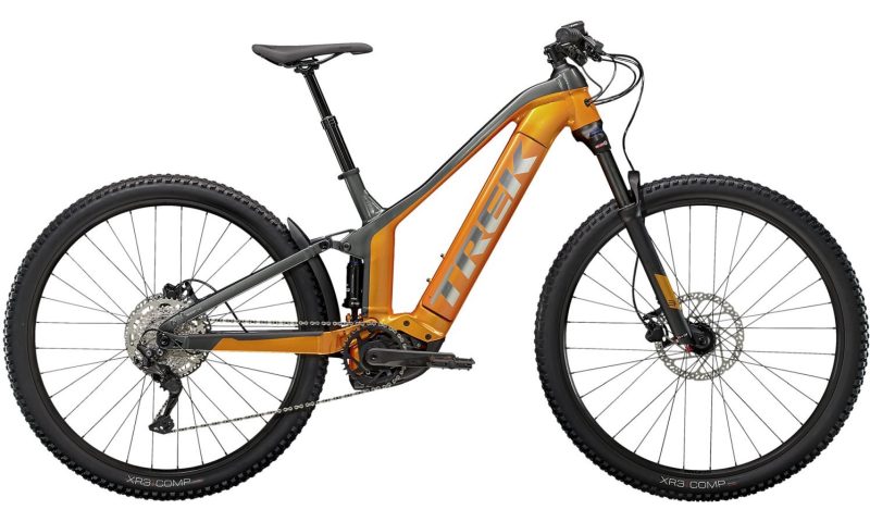 Trek Powerfly FS 4 2022 in der Farbe factory orange / lithium grey
