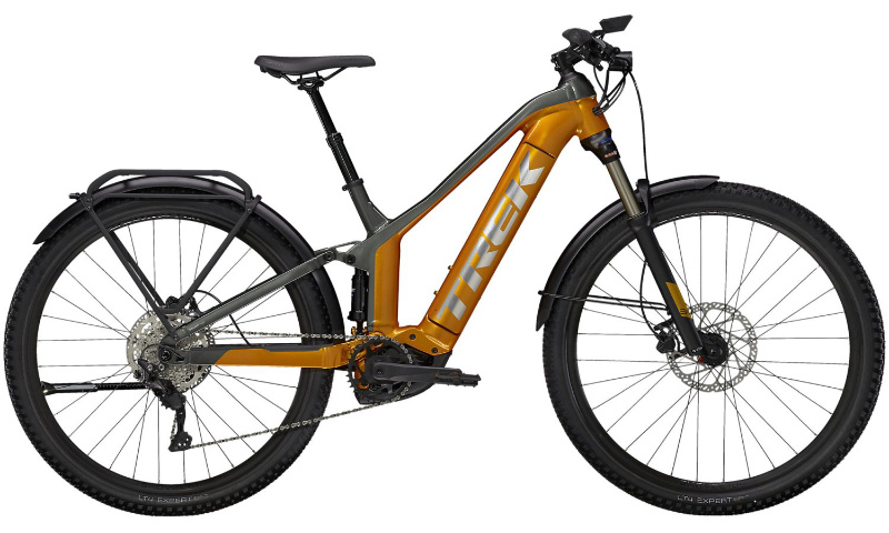 Trek Powerfly FS 4 EQ 2022 in der Farbe factory orange / lithium grey 